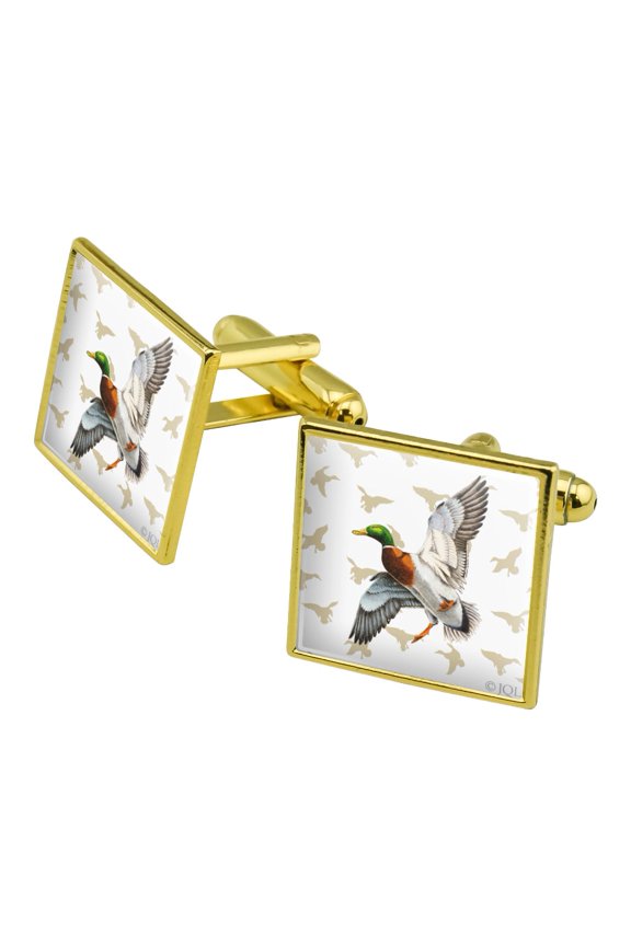 Mallard Duck in Flight Square Cufflink Set - Silver or Gold