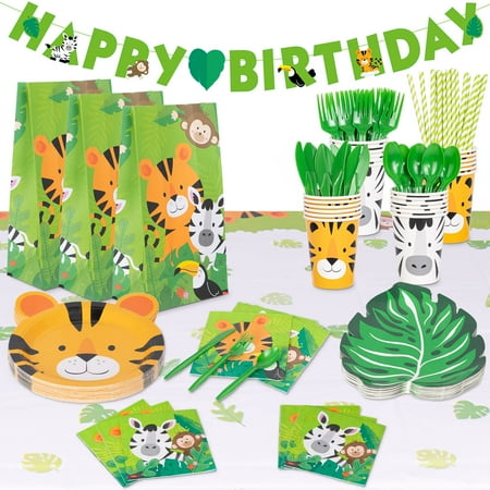 Decorlife Disposable Party Supply Sets with Plates Napkins, Multicolor