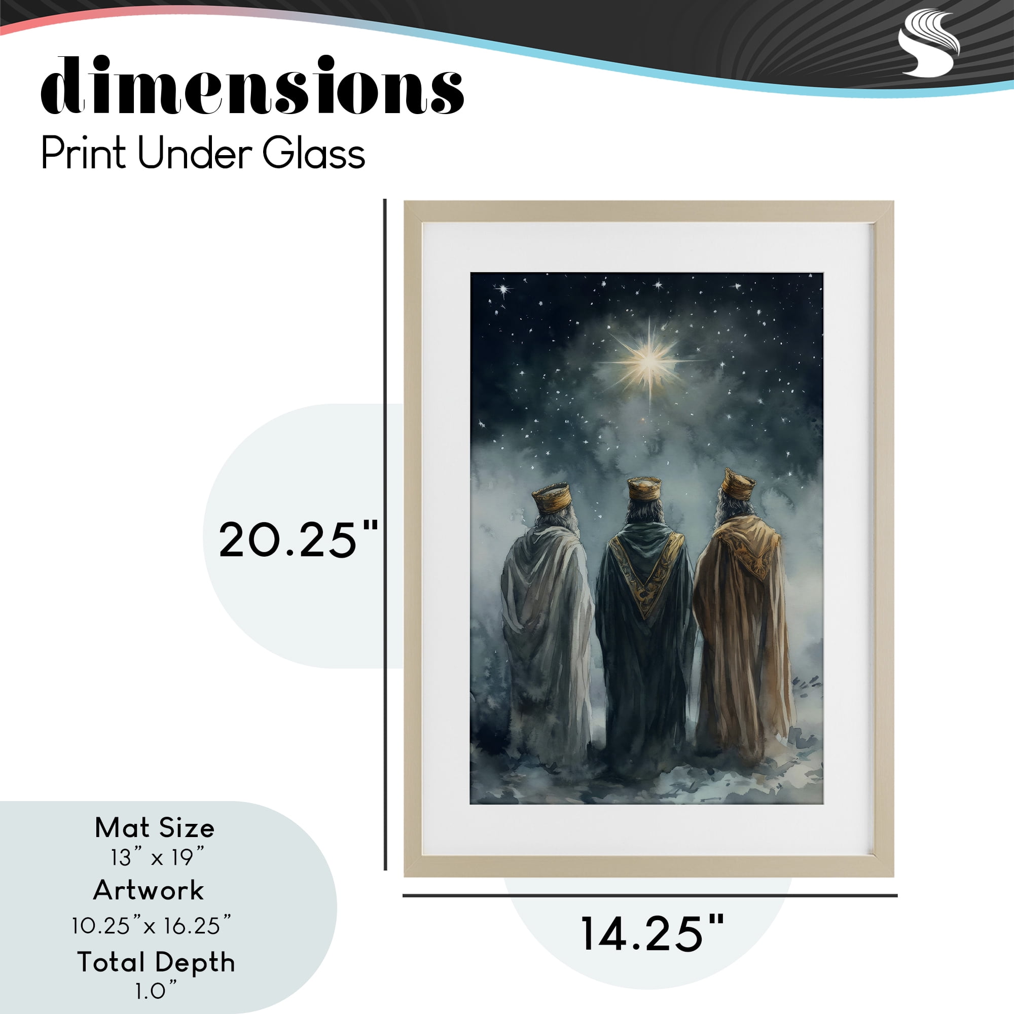Three Wise Men & North Star Birch Framed Print Under Glass, design by Petal Prints Design