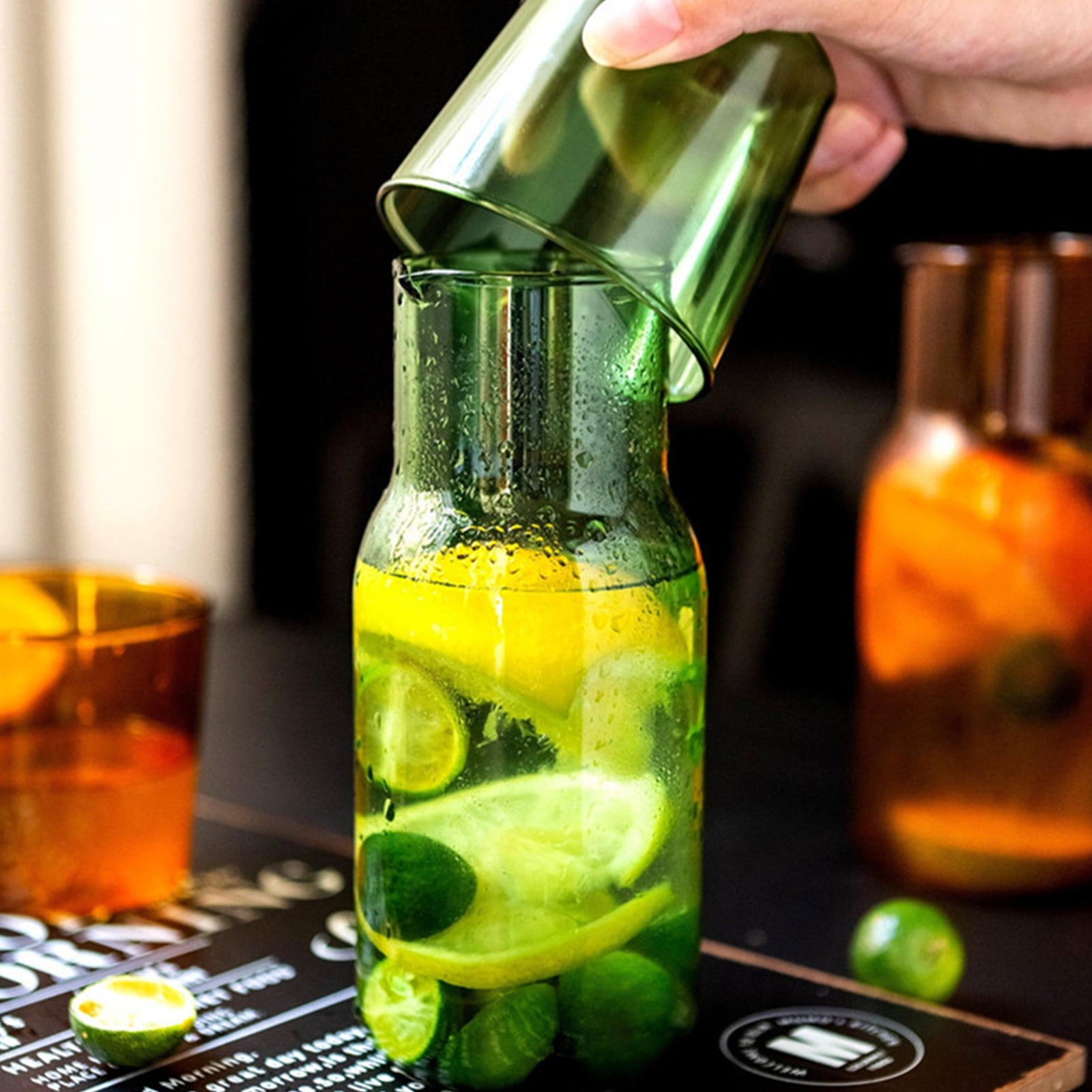 Eummy Bedside Water Carafe with Tumbler Glass Water Pitcher with Cup Large Capacity Nightstand