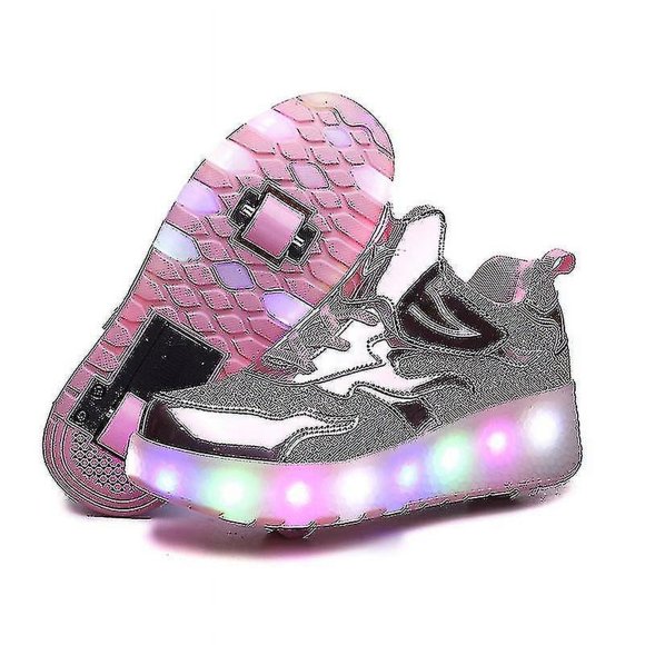 New 2023 USB Charging Kids Roller Skate Shoes Light Up Roller Shoes Rechargeable Wheel Sneakers for Girls Boys Children