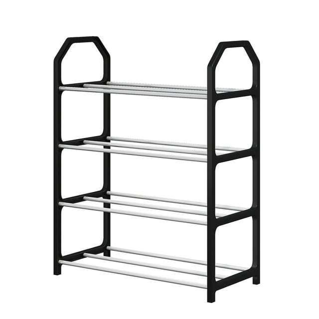 4-Tier Metal Frame Shoe Rack - Space-Saving Bedroom/Closet Organizer with Ventilated Shelves