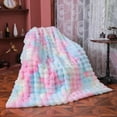 thumbnail image 6 of Pimsoran Rainbow Faux Fur Throw Blanket, Ultra Soft Bubble Plush Blanket for Couch, Bed, Sofa - Lightweight Yet Thick Winter Fuzzy Blanket, 50" x 60" (Multiple Sizes Available), 6 of 9
