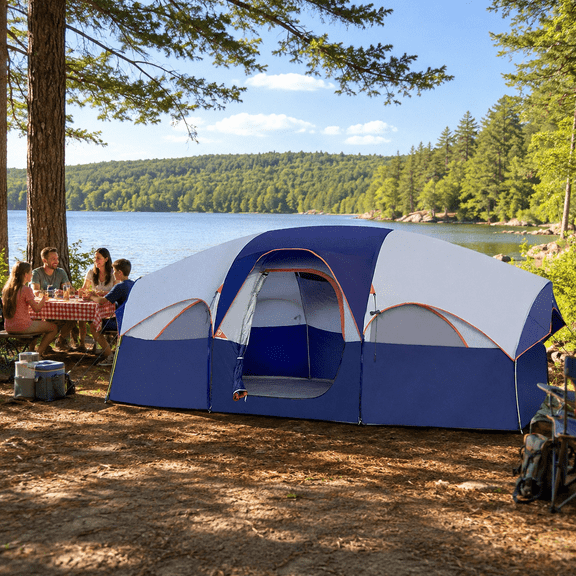 8 Person Family Camping Tent, Double Layer Waterproof Windproof with Privacy Divider, Portable Easy Setup for Outdoor & Hiking