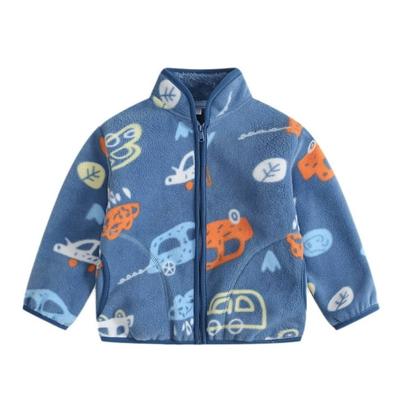 GYRATEDREAM Toddler Girls Boys Fall Winter Jacket Baby Polar Fleece Stand Collar Full Zipper Graphic Print Coat Unisex Kids Warm Thicken Outwear for 2-10 Years