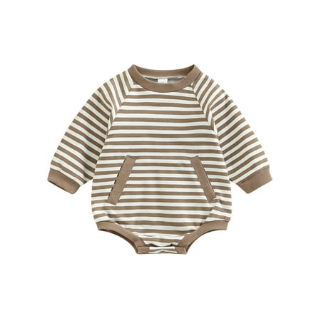 

Newborn Infant Baby Boy Girl Autumn Bodysuit Long Sleeve Striped Printed O-neck Casual Jumpsuit 0-24M
