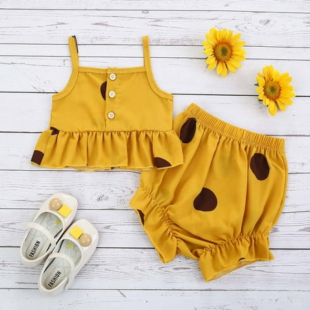 

Ganfancp Toddler Girls Polka Dot Ruffled Camisole & Shorts Set – Soft Cotton Summer Fashion for Ages 12M-4Y – Adorable Print Outfit Holiday Gift Finder