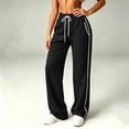 thumbnail image 2 of Bxsruta Women Track Pants Drawstring Elastic Waist Wide Leg Lounge Running Training Trousers, 2 of 8