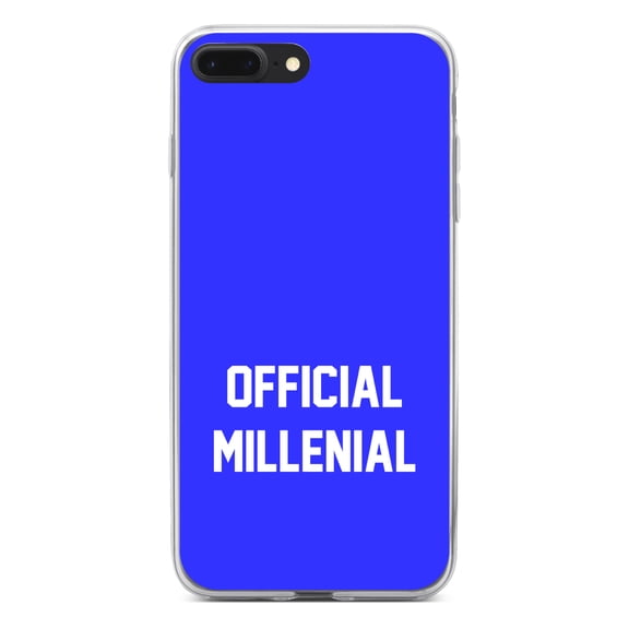 DistinctInk Clear Shockproof Hybrid Case for iPhone 7 PLUS / 8 PLUS (5.5" Screen) - TPU Bumper, Acrylic Back, Tempered Glass Screen Protector - Official Millenial - Blue & White