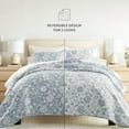 thumbnail image 4 of Noble Linens 3-Piece Light Blue Textured Floral Reversible Quilt Set, King, 4 of 8