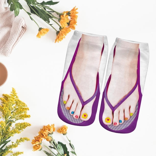 Calcetines con estampado de manicura, calcetines divertidos, novedad, calcetines casuales para niñas, calcetines tobilleros, calcetines con patrón 3D estilo B Yinane calcetines estampados