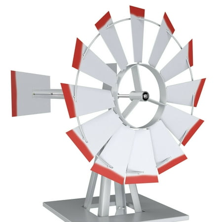 8 Tall Windmill Ornamental Wind Wheel Silver Gray Red Garden