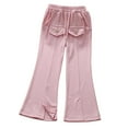 thumbnail image 2 of uublik Girls Pants 3-12 Years Flare Wide Leg Sweatpants Elastic Waist Bell Bottoms Pants for Kids Sweats Pink, 2 of 5