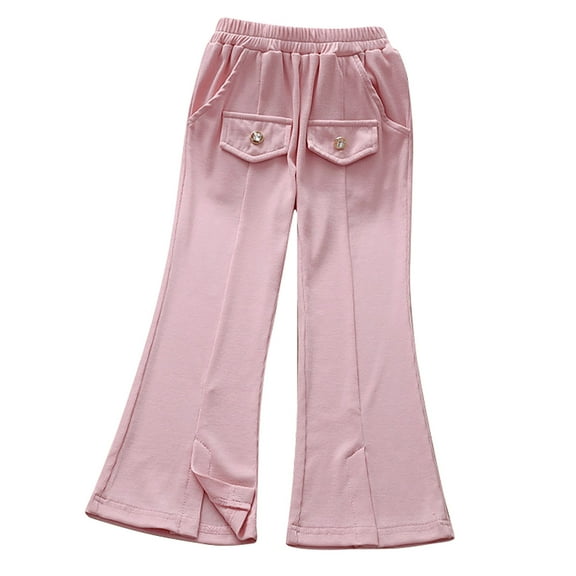 Posijego Girls Flare Pants Split Wide Leg Elastic Waist Casual Pants Little Girls Bell Bottom Trousers with Pockets