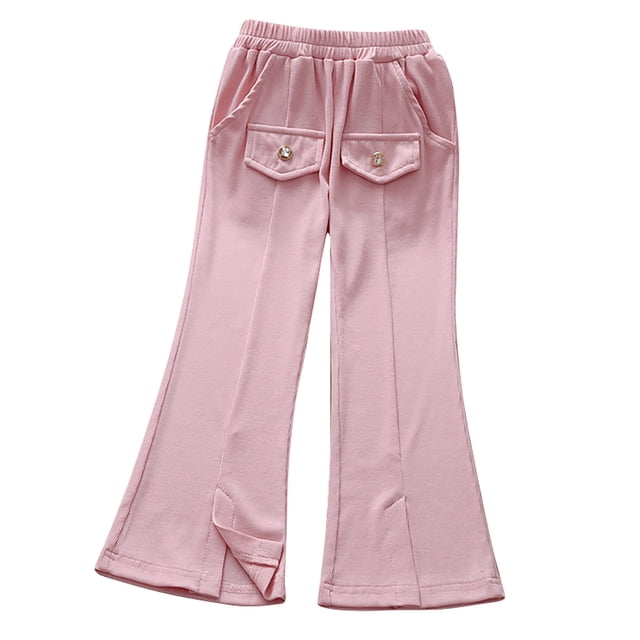 Odeerbi 3-12 Años Niñas Pantalones de Algodón Acampanados Pantalones Cintura Media Pantalones Largos Sueltos Con Bolsillo