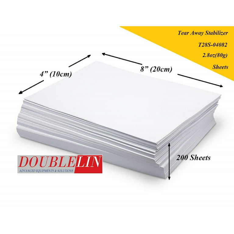 Tear Away Embroidery Stabilizer, Embroidery Backing, 2.8oz 4x8 Sheets,  200 Sheets, Cap Size