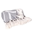thumbnail image 4 of 50" X 60" Gray and White Woven Cotton Striped Throw Blanket with Tassels, 4 of 6