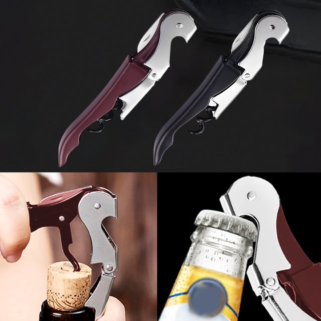 pstuiky Waiter Wine Key Corkscrew Double Hinged Manual Wine Bottle Opener with Foil Cutter Commercial Grade Stainless Steel 1Pc Black or Red for Bartender, Servers, Picnics, Travel