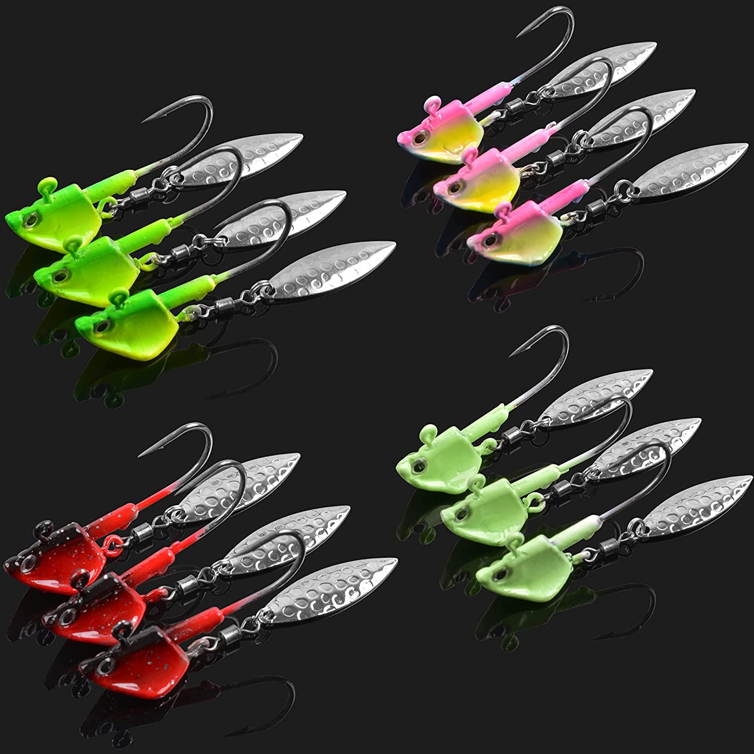 Fishing Jig Head Hook with Willow Blade, 16pcs Swimbaits Weighted
