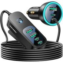 105W 6-Port Multiport Car Charger, PD Fast USB C Car Charger for Multiple Devices, Cigarette Lighter Adapter Car Travel Essentials for Road Trips with 5FT Cable for iPhone 16/15, Samsung S25