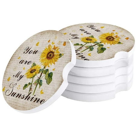 

ZHANZZK Yellow Sunflower and Butterfly Old Newspaper Set of 2 Car Coaster for Drinks Absorbent Ceramic Stone Coasters Cup Mat with Cork Base for Home Kitchen Room Coffee Table Bar Decor