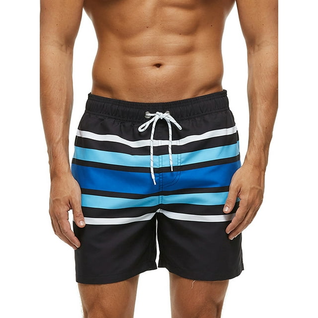 MAWCLOS Mens Beach Pants High Waist Swimsuit Drawstring Boardshorts Comfy Hot Spring Pocket Swimming Suit Blue Strips XL