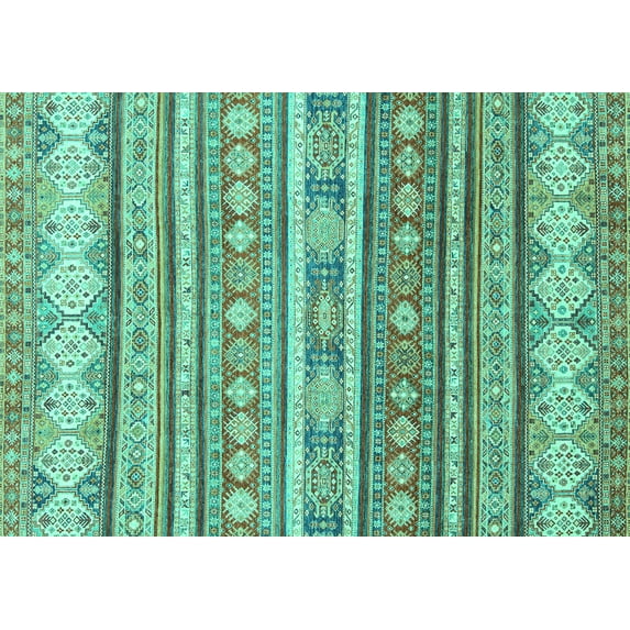 Ahgly Company Machine Washable Indoor Rectangle Abstract Turquoise Blue Modern Area Rugs, 2' x 5'