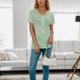 thumbnail image 5 of Gibobby Camiseta de manga corta para mujer Twill Tshirt Casual Fashion Cuello Round Short Women Button Neckline Women's Blouse(Verde,CH), 5 of 5