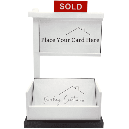 Sold Sign Real Estate Business Card Holder for Realtor | Display Your Own Personalized Business Cards | Real Estate Agent Gift | Holds 3.5 x 2 inch Cards for Business