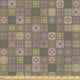 thumbnail image 2 of Ethnic Fabric by the Yard Upholstery, Traditional Ornaments and Floral Motifs on Squares in Geometric Design Mosaic Art, Decorative Fabric for DIY and Home Accents, Multicolor by Ambesonne, 2 of 5
