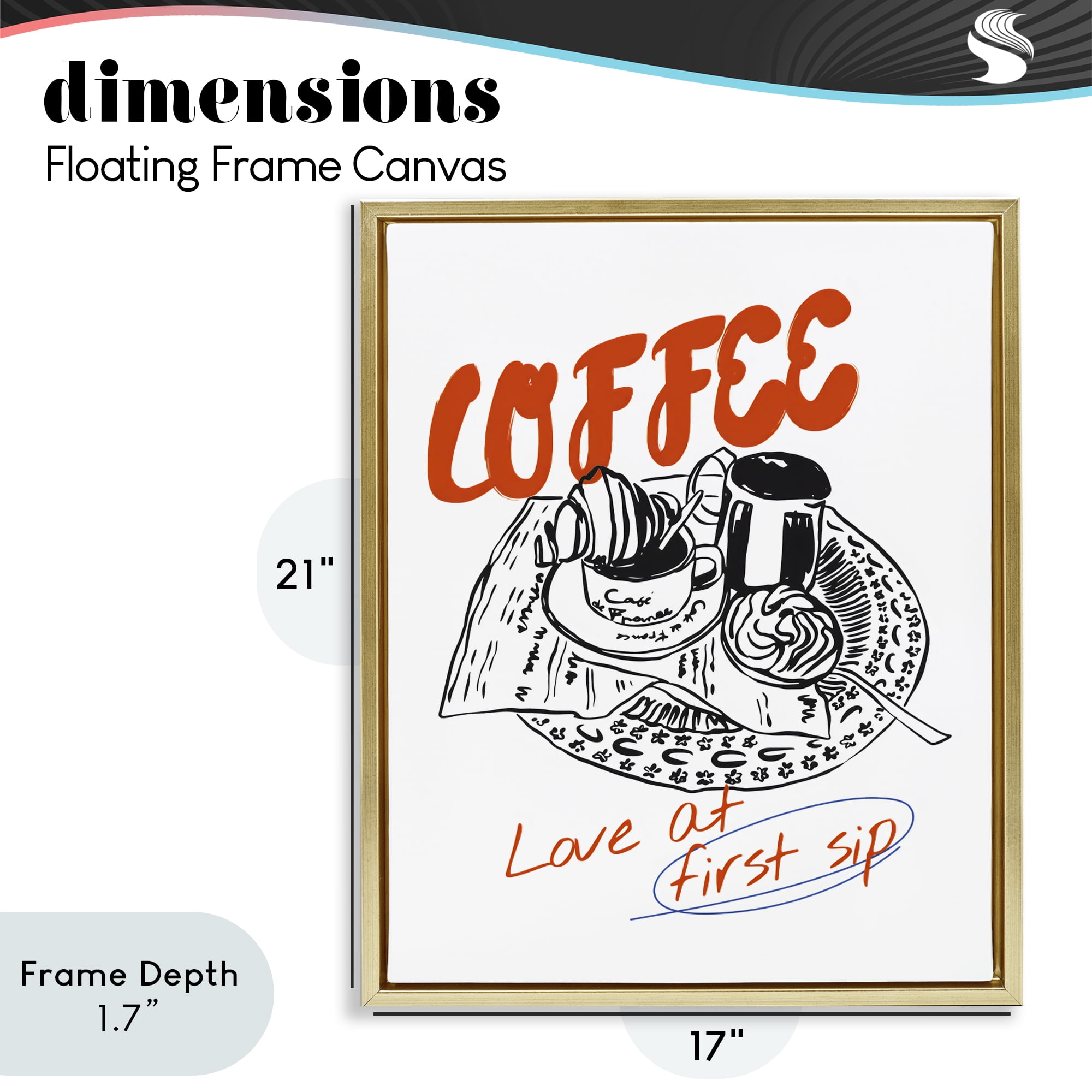 Stupell Industries Coffee Love At First Sip Gold Framed Floater Canvas Wall Art, design by The Prints Vibe