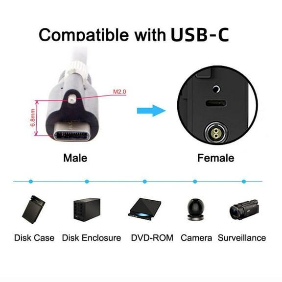 Chenyang 1.2M USB 3.1 Type-C Locking to Locking USB-C Data Power Cable for Camera With Single Panel Mount Screw Connector