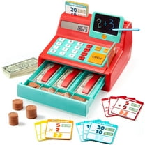 Lalalark 105 Pcs Cash Register Playset, Learning Toy with Sound, Write & Erase Pad, Calculation Flashcard, Play Money & Credit Card, Perfect Christmas/Birthday Gift to Learn Math for Kids Age 3-5.