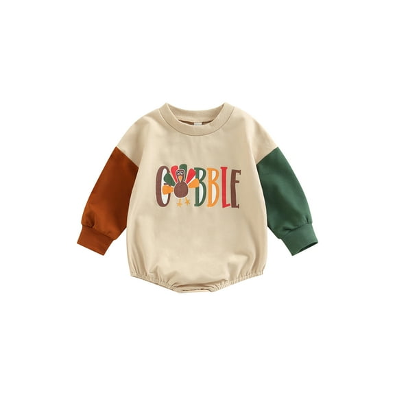 Thanksgiving Baby Girl Boy Sweatshirt Crew Neck Romper Oversized Turkey Onesie Bodysuit Casual Fall Winter Outfits