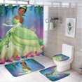 thumbnail image 1 of Juego de 4 cortinas de ducha de princesa y sapo con alfombrillas antideslizantes, tapa de inodoro y alfombrilla de baño, cortina de ducha impermeable con decoración de dibujos animados para baño con, 1 of 8