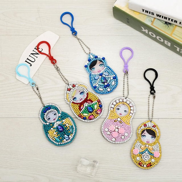 VIFERR Keychain 5 pcs DIY Beauty-shaped Drill Diamond Keychain Ornament for Hangbag