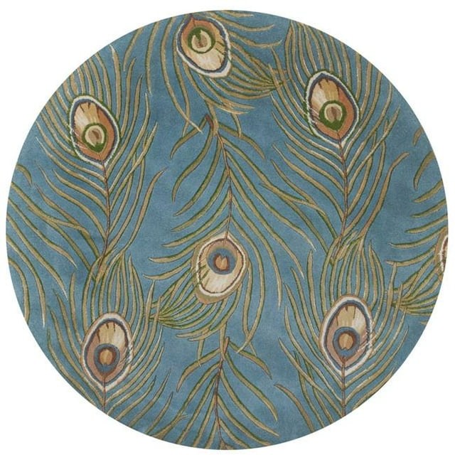 HomeRoots 349716 Tapis Rond en Laine Bleu 5 Pi. 6 Po.