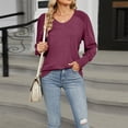 thumbnail image 2 of ManxiVoo New Women Loose V Neck Blouse Lantern Sleeve Pleated Design Casual Comfort Top Breathable Daily Wear Tunic L Size Wine, 2 of 5