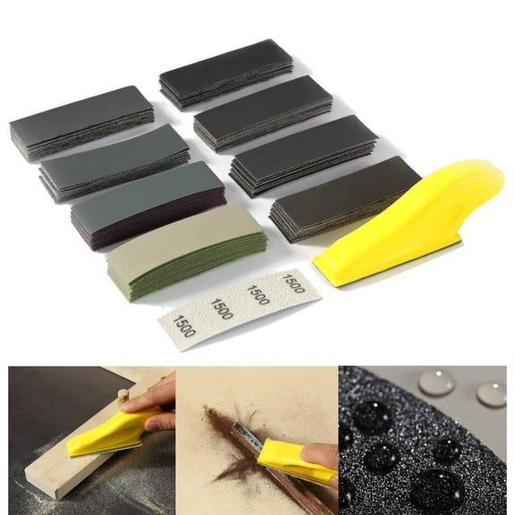 80 PCS Rectangle Micro Sander Kit 3.5” x 1” with Handle Sander Tool detail sand paper 10grits sanding strip 320 to 3000 grit sandpaper strips sticky for Wood Metal Craft Tight Narrow Space (Combo 2)