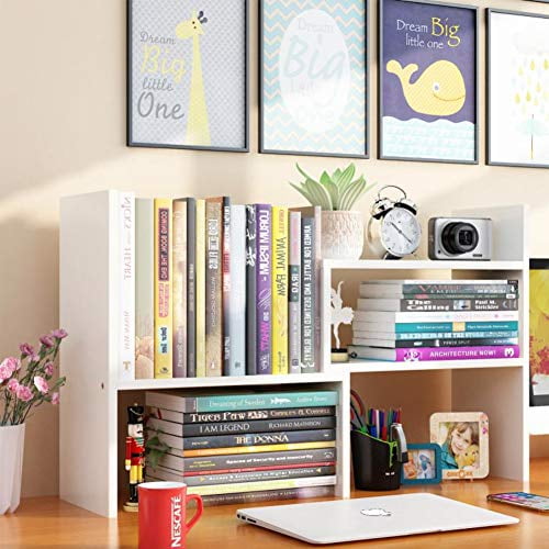 YCOCO Desktop Bookshelf Organizer,Office Supplies Desk Organizer,Tree Wooden Storage Shelf,Countertop Bookcase Wooden Display Rack,Black 