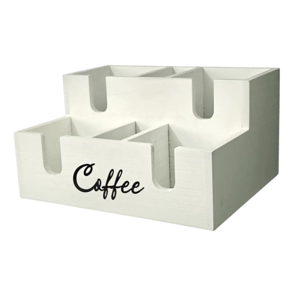 Organizador de estación de café, soporte para herramientas de barra, organizador de tazas y condimentos para espacios pequeños Blanco