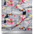 thumbnail image 1 of Soimoi Gray Polyester Crepe Fabric Floral & Toucan Bird Fabric Prints by Yard 52 Inch Wide, 1 of 3
