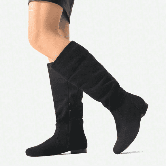 BURUDANI Womens Wide Calf Faux Fur Slouchy Low Heel Side Zip Knee High Boots Blvd-W Wide/Calf Winter Boots