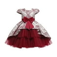 thumbnail image 3 of Jinhomg Toddler Girls Elegant Dresses Vintage Floral Mesh Patchwork Midi Dress Dressy Casual Sleeveless Layered Dresses with Bow Tie Red 6Y, 3 of 8