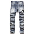 thumbnail image 3 of ZHOGXU Mens Jeans High Waist Distressed Ripped Straight Fit Stretch Slim Fit Denim Pants With Pockets For Daily Wear Blue Xl, 3 of 8