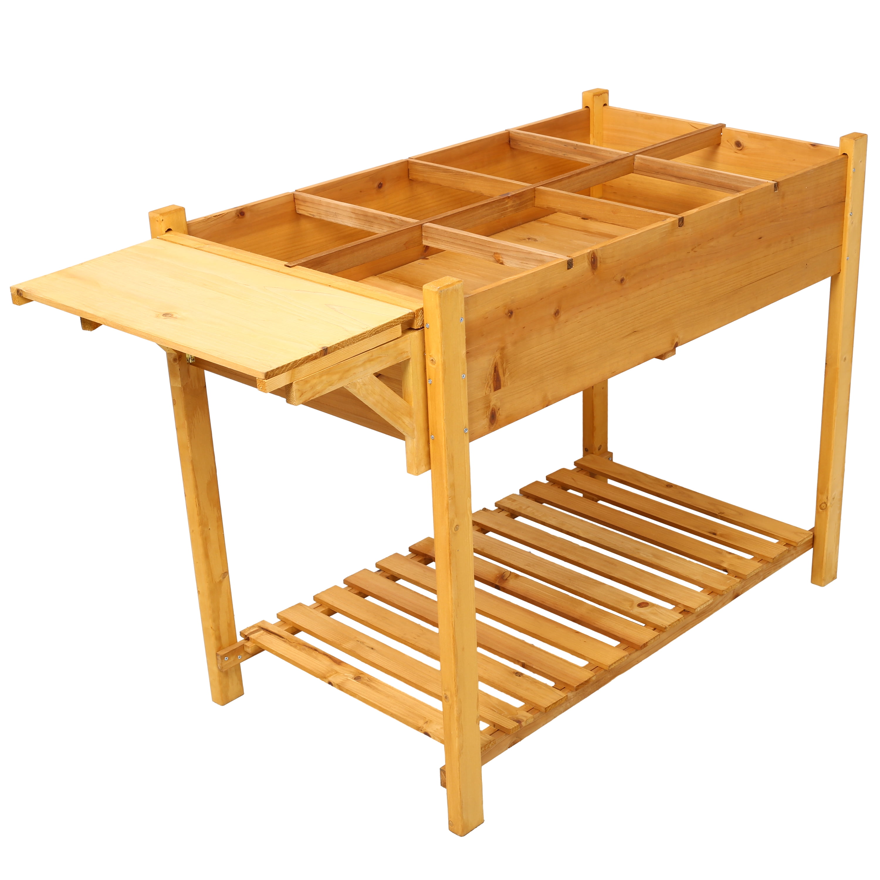 AsterOutdoor Elevated Raised Garden Bed Planter Box 8 Grid Wooden Plant Stand with Foldable Side Table & Storage Shelf for Herbs, Vegetables & Flowers