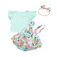 thumbnail image 3 of MesaSe Baby Girl Summer Clothes Set Ruffle Flying Sleeve Knitted Romper Floral Suspender Shorts Headband 3PCS Set, 3 of 9
