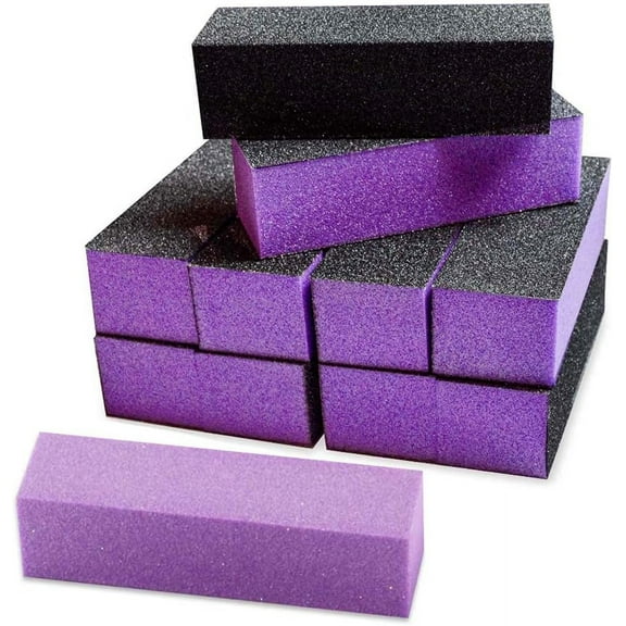 LQQBOX 10 Pcs Nail Buffer Block Sponge Sanding Buffing File 3 Sides Nail Files for Manicure Nail Tools (Purple Black)