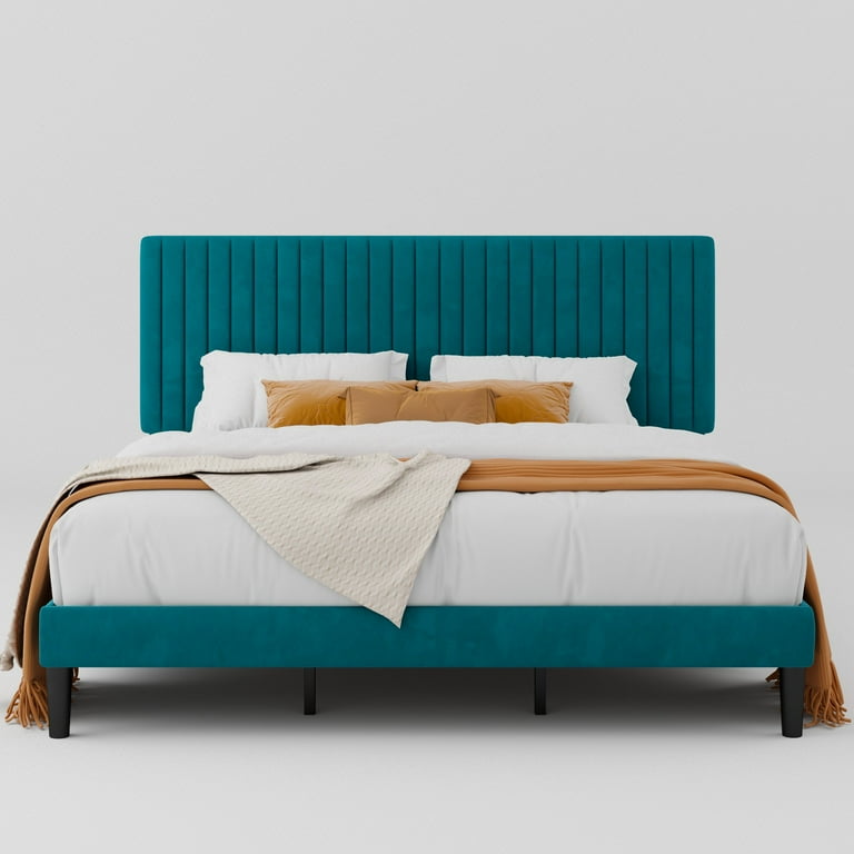 Allewie King Size Bed Frame, Velvet Upholstered Platform