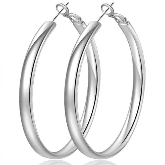 YOUNGYUE Silver Plated Hoop Earrings for Women,Classic Round Polished Hoops,30/40/50/70mm